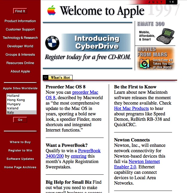 Sito Apple nel 1996