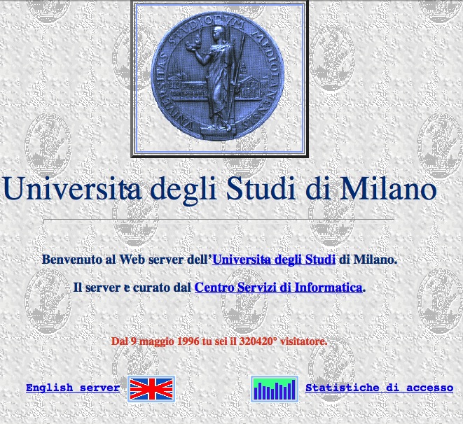 Il sito dell'Università degli Studi di Milano nel 1997