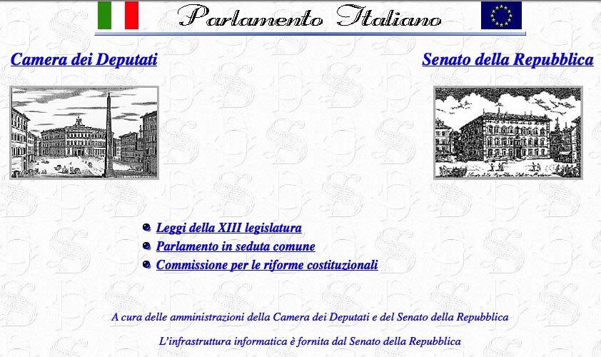 Il sito del Parlamento Italiano nel 1997